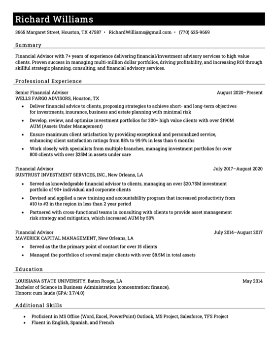 Connery resume template preview
