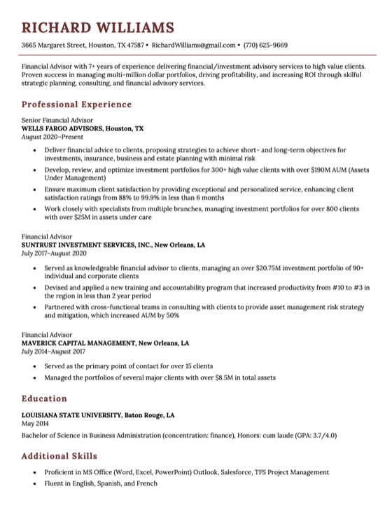 Milano resume template preview